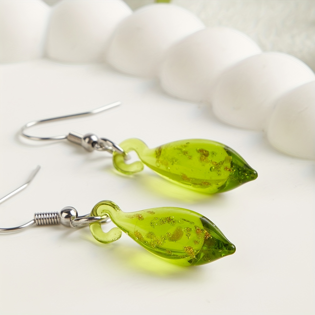 Women's Unique Teardrop Glass Pendant Earrings, Handmade